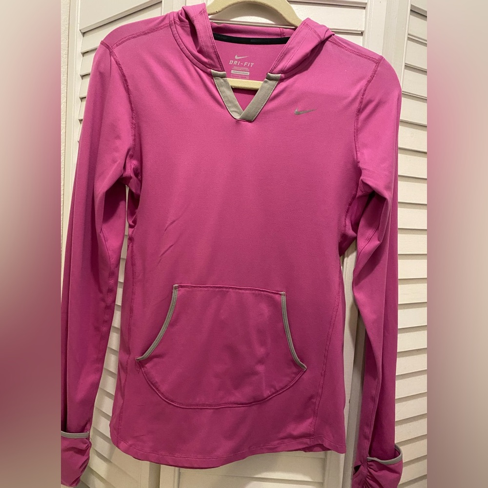 NIKE *SALE* (2) Dri Fit “Tee & Hoodie” Size S Gray/PinkV-Neck LongSleeves EUC